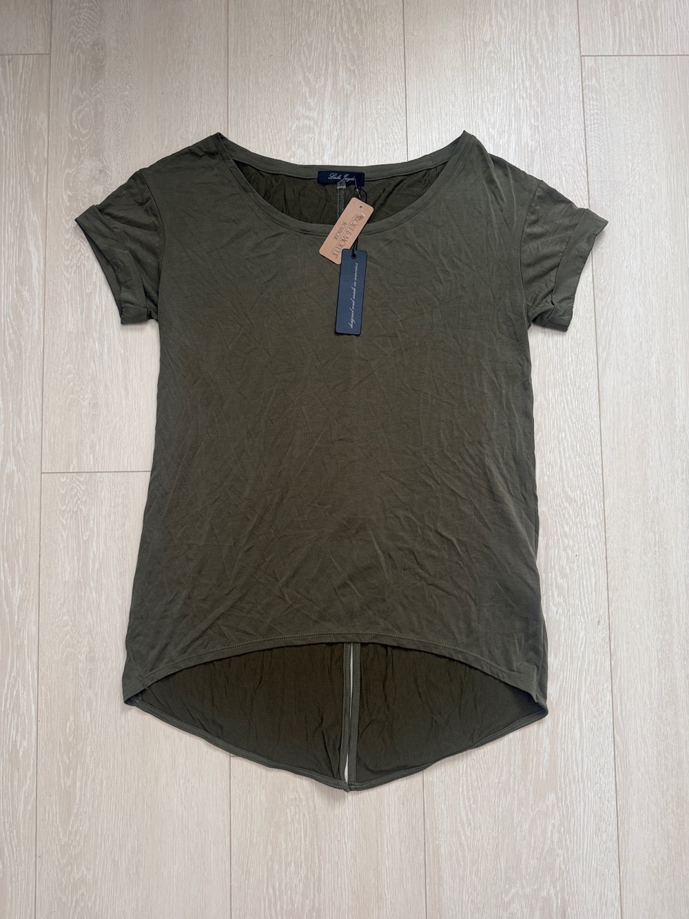 Laila Jayde Olive High-Low Scoop Neck Split Back Short Sleeve Tee